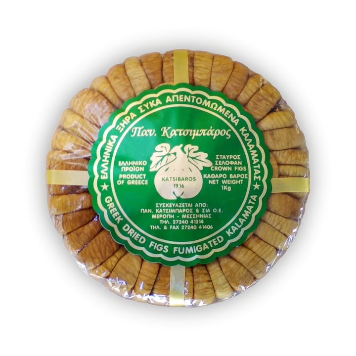 Kalamata Dried Figs, packed in cellophane in a round shape and in the middle they have the shape of a cross, Net Weight 1 Kg