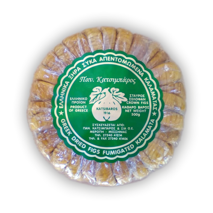 Kalamata Dried Figs, packed in cellophane in a round shape and in the middle they have the shape of a cross, Net Weight 500 g