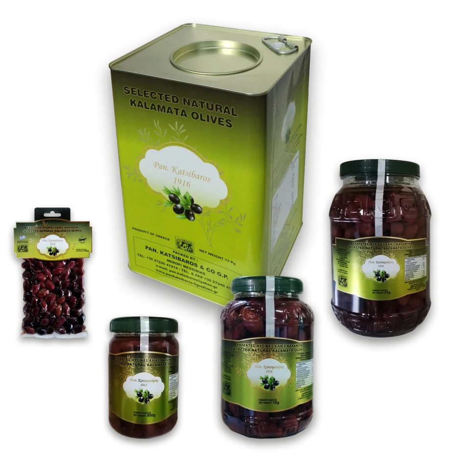Authentic Kalamata Olives, packed in jars, tin and a vacuum bag